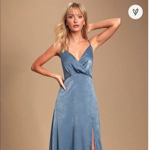 Lulus Constantine Slate Blue Satin Maxi Dress